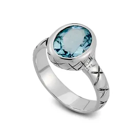 Samuel B. Sterling Silver Oval Shape Blue Topaz Ring, Size 7 (96947)