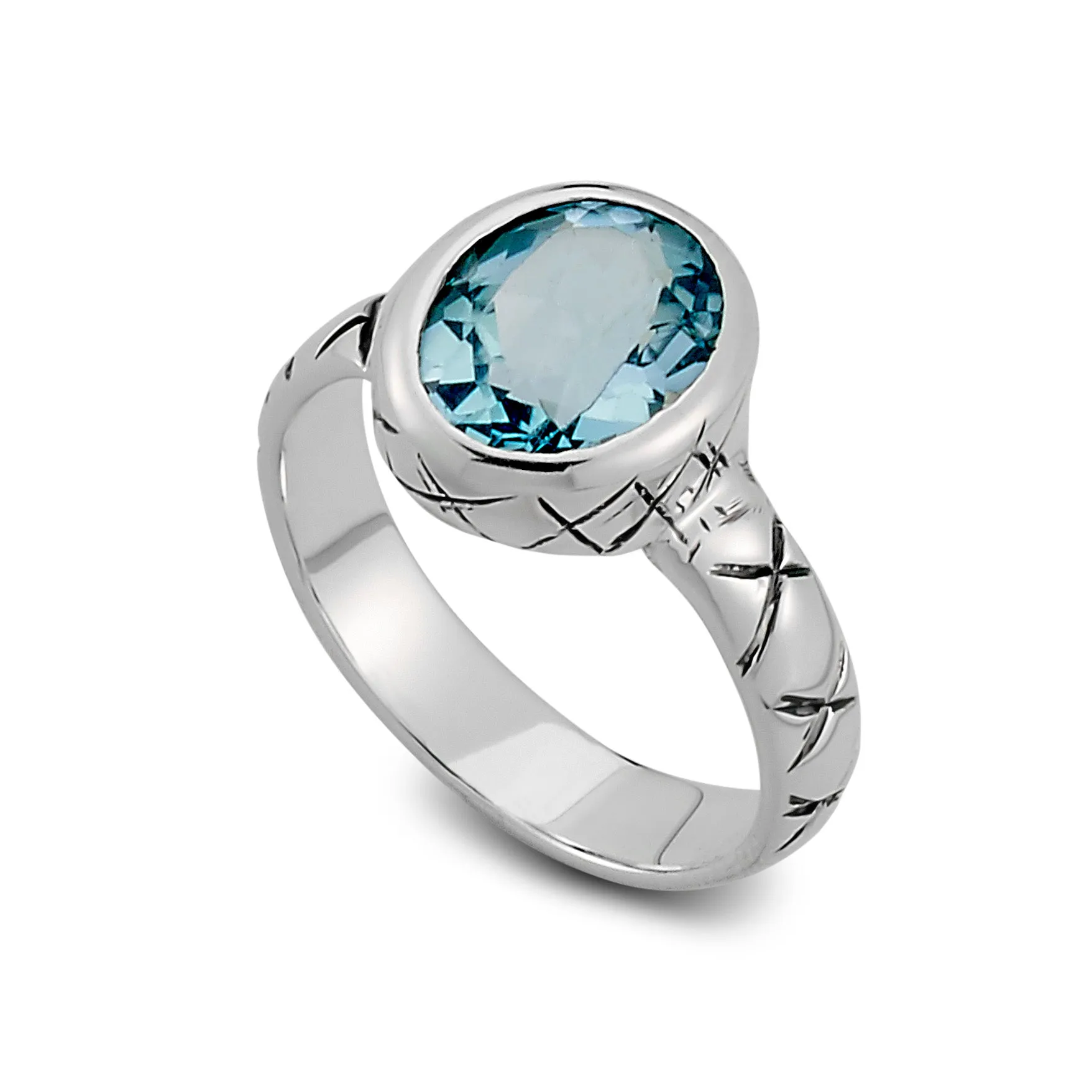 Samuel B. Sterling Silver Oval Shape Blue Topaz Ring, Size 7 (96947)