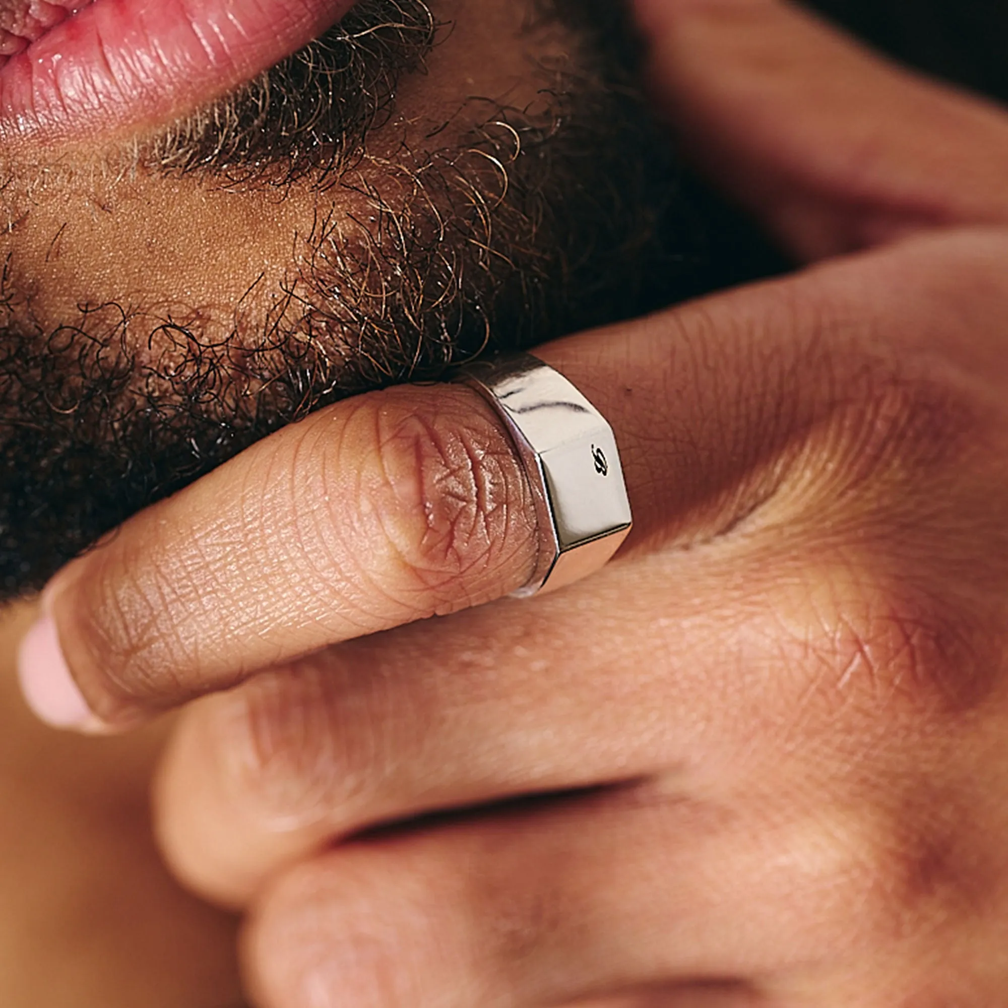 Script Initial Personalised Square Silver Signet Ring
