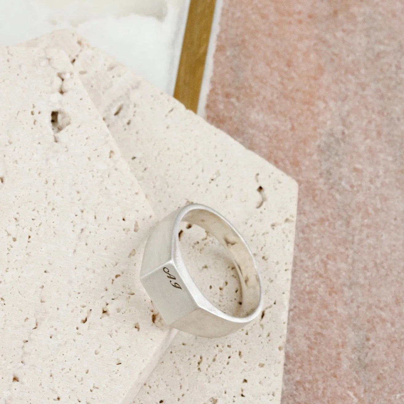 Script Initial Personalised Square Silver Signet Ring