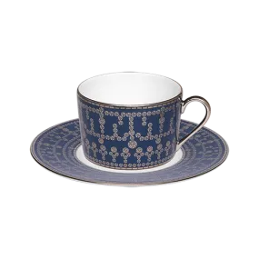 Set of 2 Teacups and Saucers Tiara prussian blue platinum