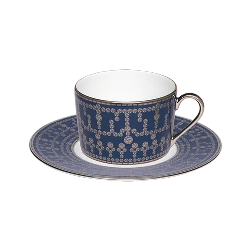 Set of 2 Teacups and Saucers Tiara prussian blue platinum