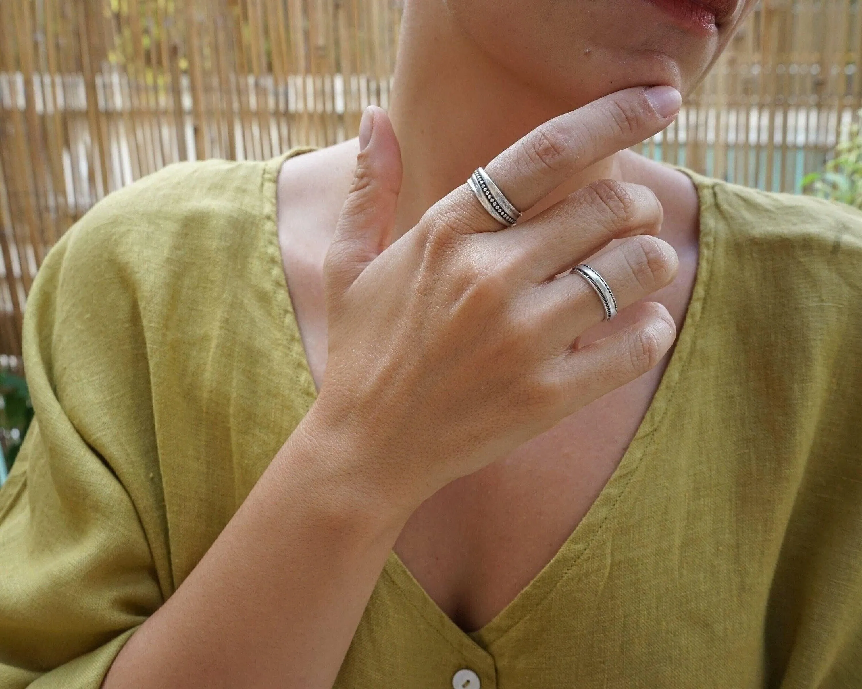 Silver Band with a Wavy Dotted-Line Ring