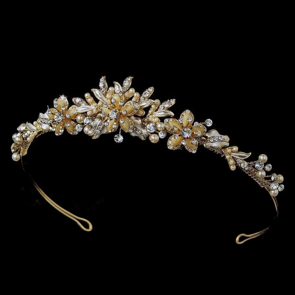 Silver or Gold Ivory Pearl Crystal Wedding Tiara