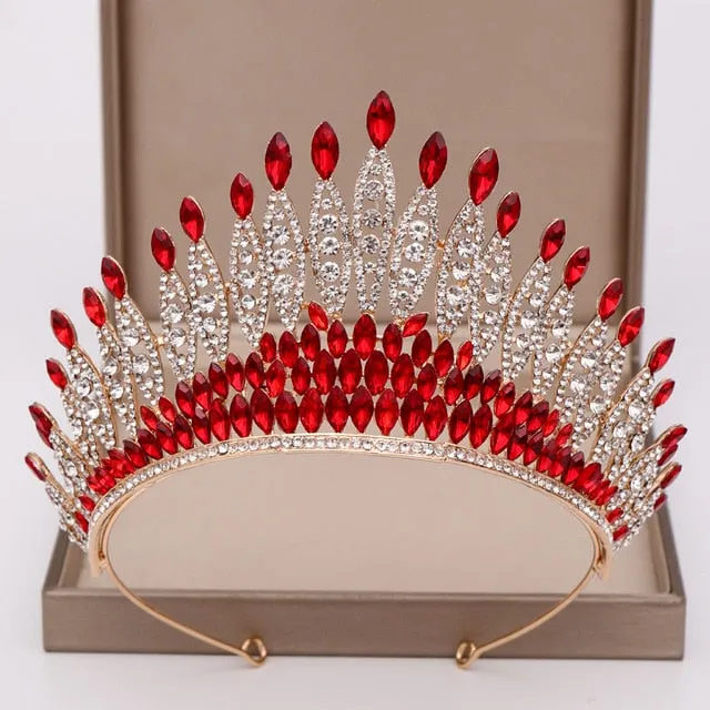 Silver or Red Rhinestone Crystal Tall Crown Bridal Wedding Tiara  Beauty Pageant