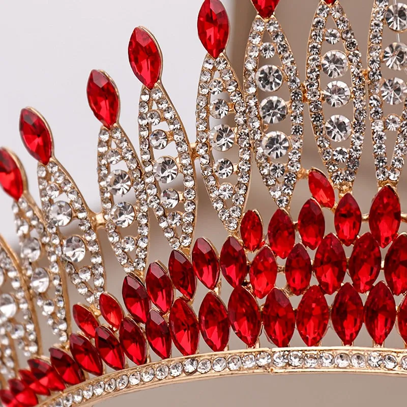 Silver or Red Rhinestone Crystal Tall Crown Bridal Wedding Tiara  Beauty Pageant