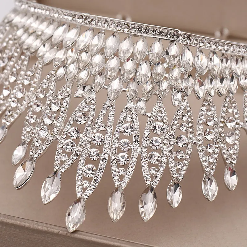 Silver or Red Rhinestone Crystal Tall Crown Bridal Wedding Tiara  Beauty Pageant