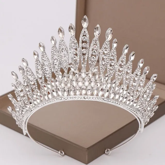Silver or Red Rhinestone Crystal Tall Crown Bridal Wedding Tiara  Beauty Pageant