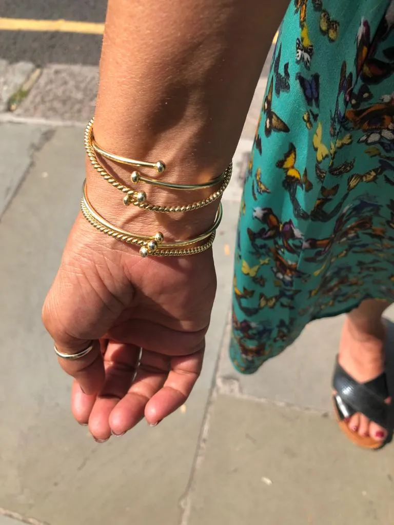 'Sitting Pretty' Sapphires, Chrysoprase & Moonstone 4 torque bangle stack - 14ct Gold vermeil on 925 - adjustable - link connectors