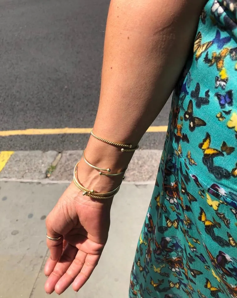 'Sitting Pretty' Sapphires, Chrysoprase & Moonstone 4 torque bangle stack - 14ct Gold vermeil on 925 - adjustable - link connectors