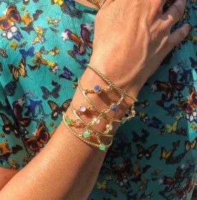 'Sitting Pretty' Sapphires, Chrysoprase & Moonstone 4 torque bangle stack - 14ct Gold vermeil on 925 - adjustable - link connectors