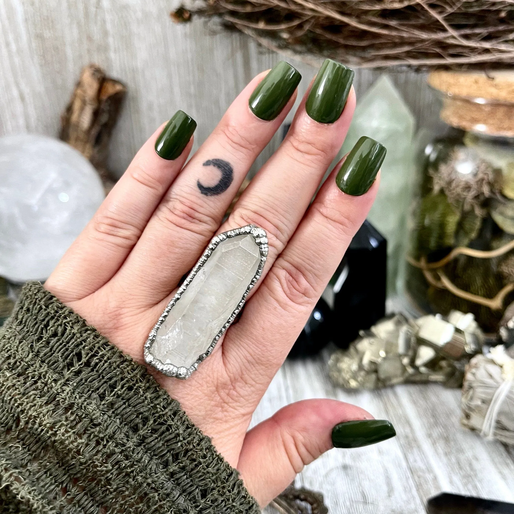 Size 10 Raw Clear Quartz Crystal Ring Set in Fine Silver  / Foxlark Collection - One of a Kind