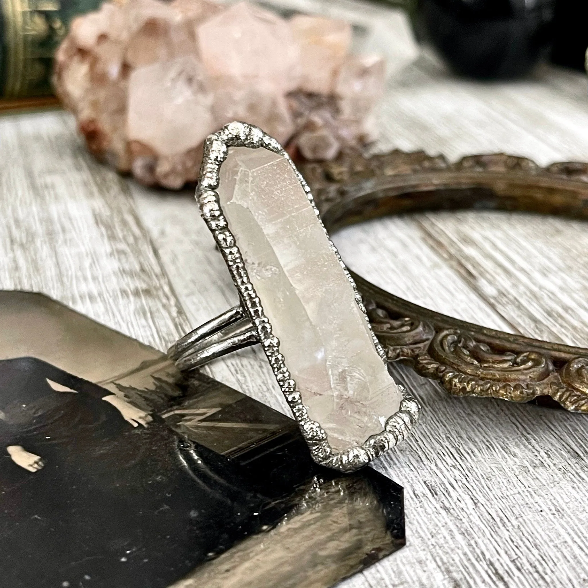 Size 10 Raw Clear Quartz Crystal Ring Set in Fine Silver  / Foxlark Collection - One of a Kind