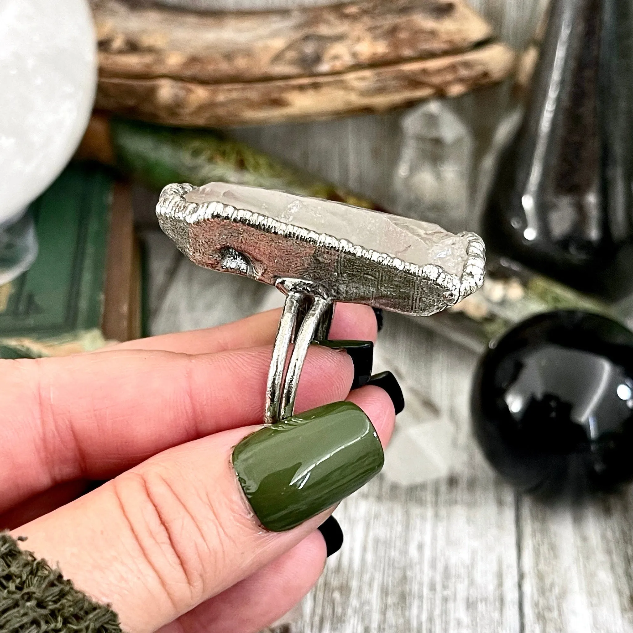 Size 10 Raw Clear Quartz Crystal Ring Set in Fine Silver  / Foxlark Collection - One of a Kind