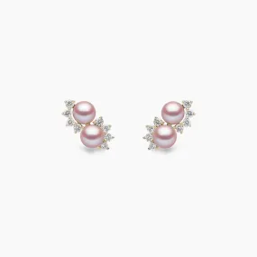 Sleek 18K Gold Double Pearl and Diamond Star Stud Earrings