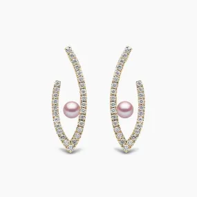 Sleek 18K Gold Floating Pearl and Diamond Earrings