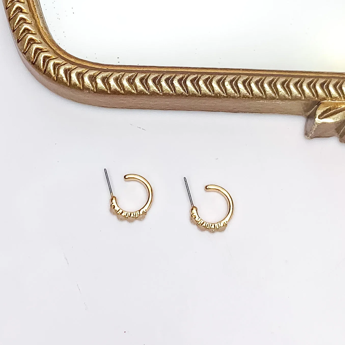 Small Gold Tone Hoop Earrings With Opal Stones