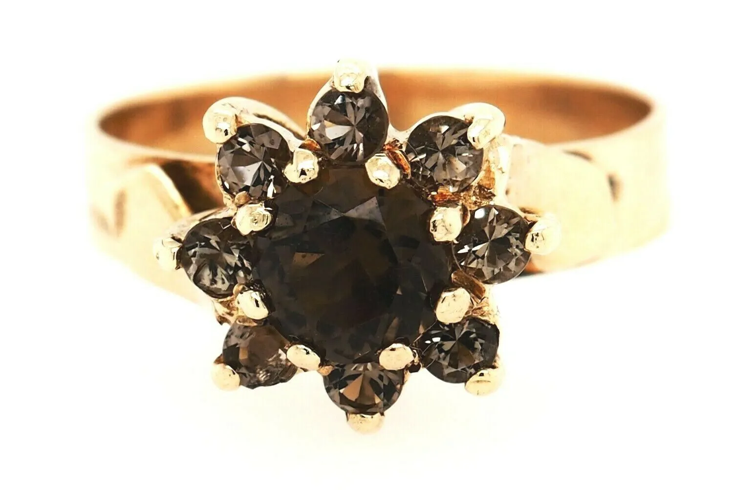 Smoky Quartz 9ct Yellow Gold Cluster Ring