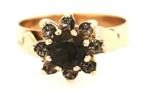 Smoky Quartz 9ct Yellow Gold Cluster Ring