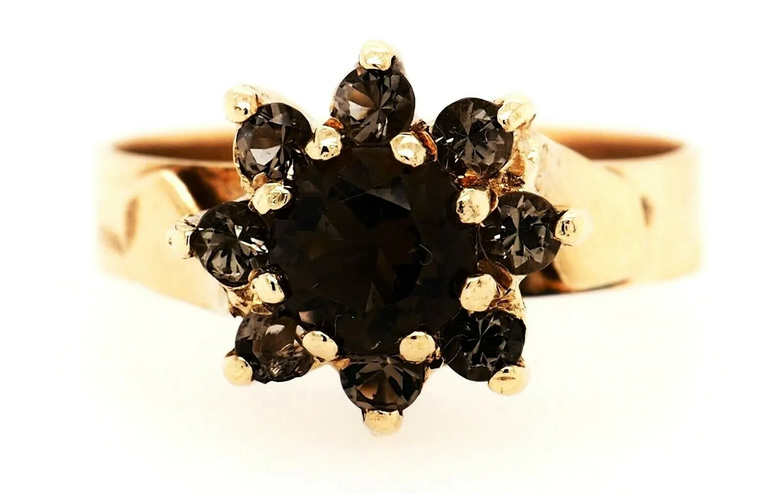 Smoky Quartz 9ct Yellow Gold Cluster Ring