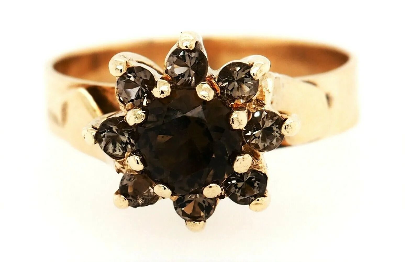 Smoky Quartz 9ct Yellow Gold Cluster Ring