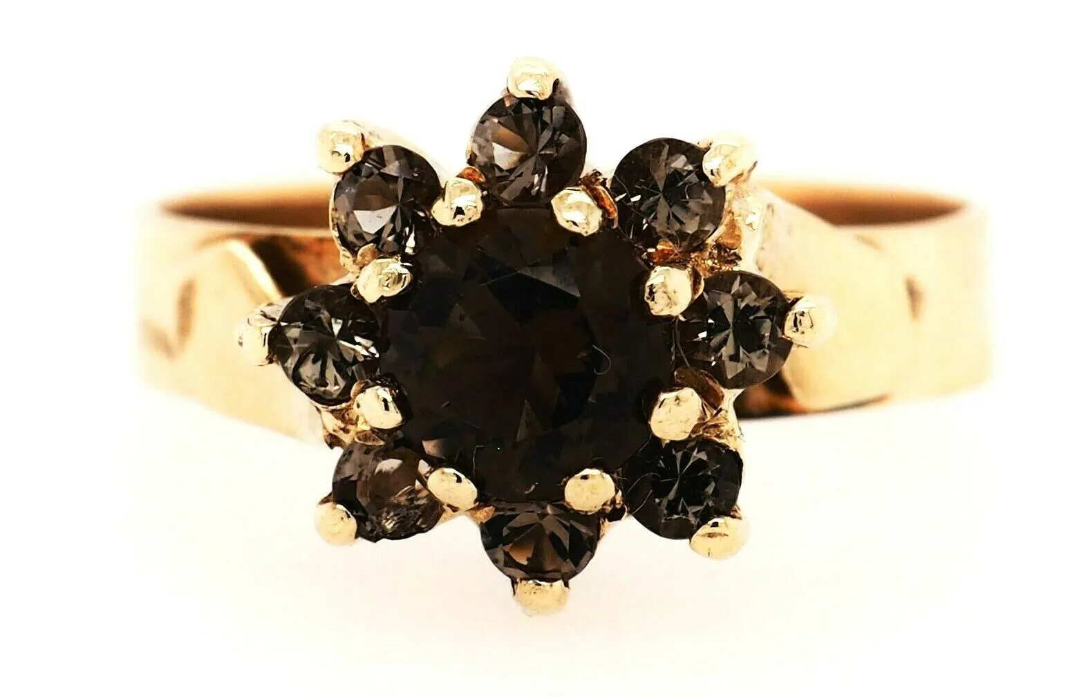 Smoky Quartz 9ct Yellow Gold Cluster Ring
