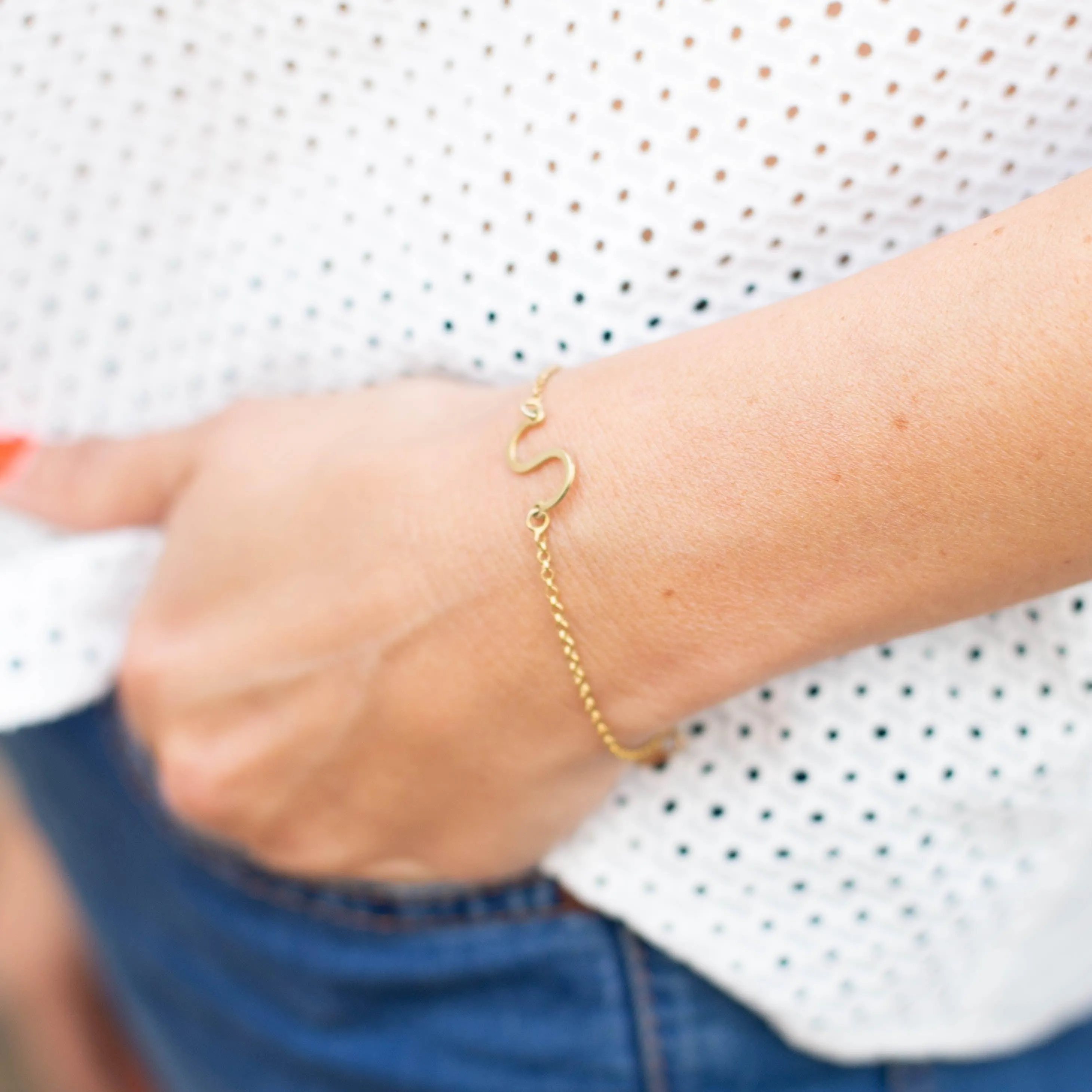 Solid Gold Initial Sideway Bracelet
