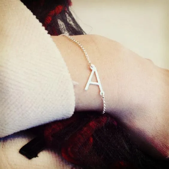 Solid Gold Initial Sideway Bracelet