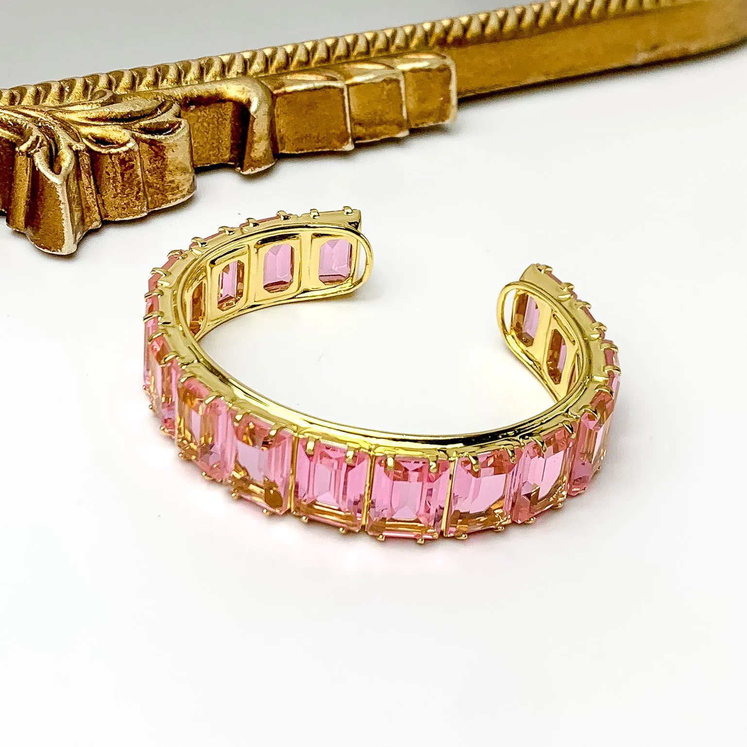 Sorrelli | Julianna Rectangle Crystal Cuff Bracelet in Bright Gold Tone and First Kiss
