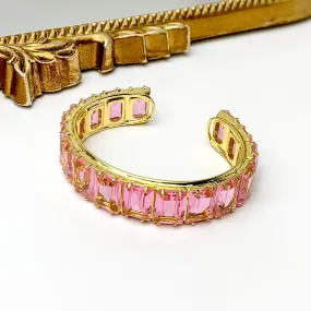Sorrelli | Julianna Rectangle Crystal Cuff Bracelet in Bright Gold Tone and First Kiss