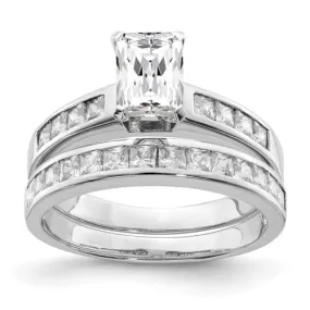 Sterling Silver 2-Piece CZ Radiant with Square Channel Set Wedding Ring Set