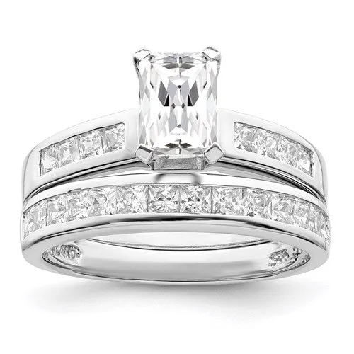 Sterling Silver 2-Piece CZ Radiant with Square Channel Set Wedding Ring Set