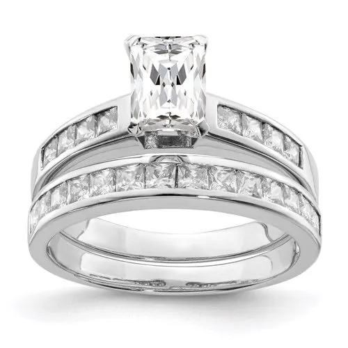 Sterling Silver 2-Piece CZ Radiant with Square Channel Set Wedding Ring Set