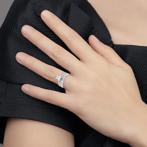 Sterling Silver 2-Piece CZ Radiant with Square Channel Set Wedding Ring Set
