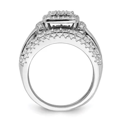 Sterling Silver 3-Piece CZ Multi Stone Wedding Ring Set