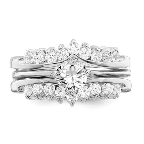 Sterling Silver 3 Piece CZ Round Center Promise Wedding Ring Set