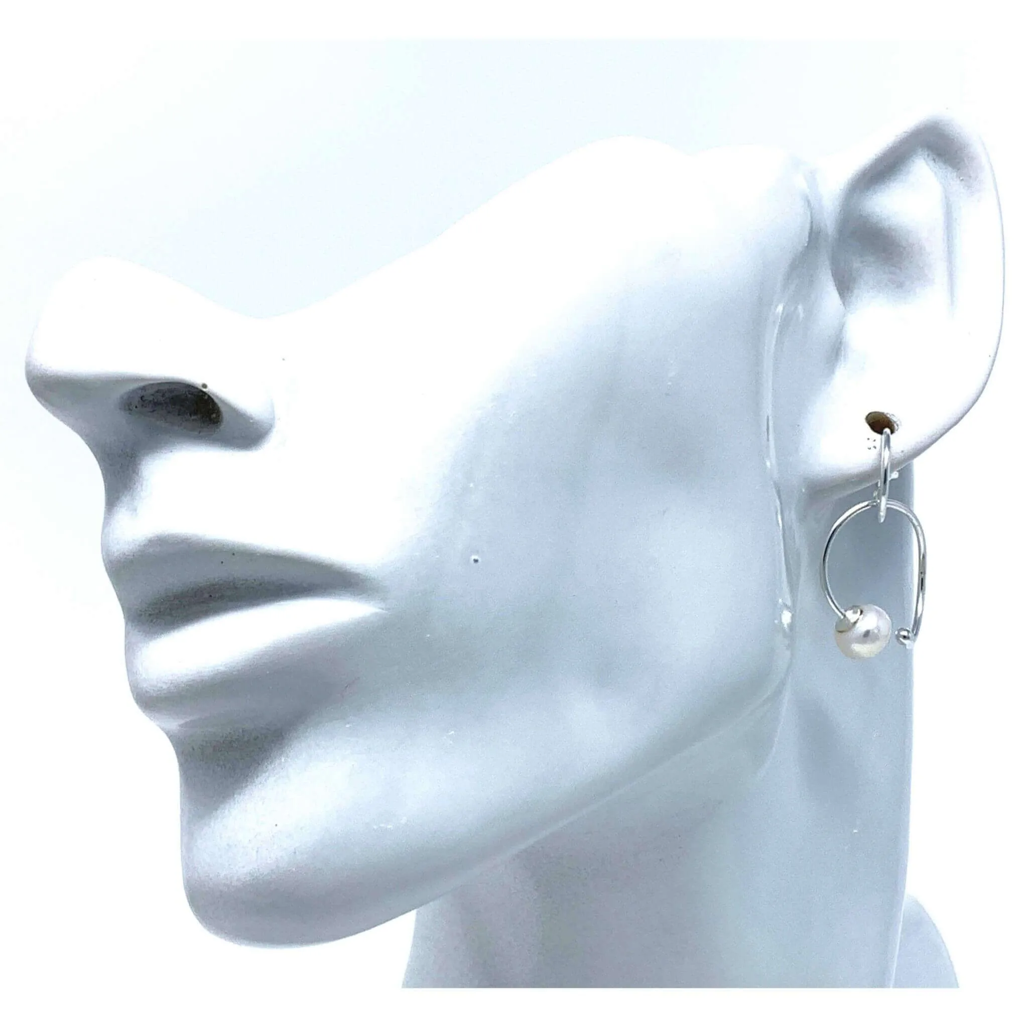 Sterling Silver Ball Freshwater Pearl Hoop Earrings