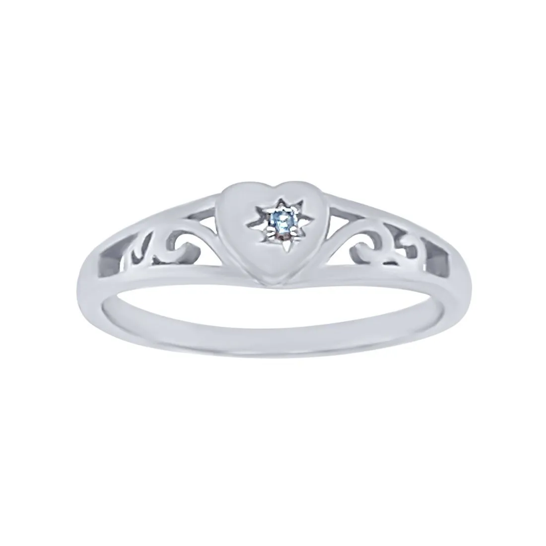 Sterling Silver Heart Signet Ring with Aquamarine