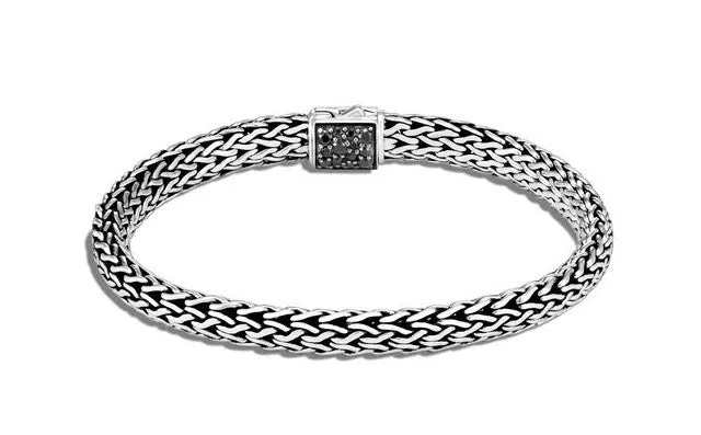 Sterling Silver Rainbow Moonstone and Black Sapphire Classic Chain Bracelet