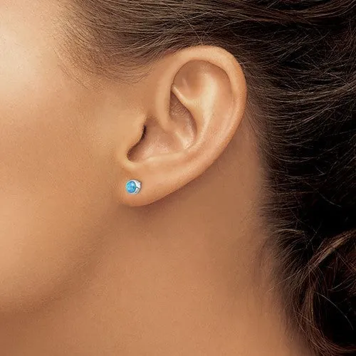 Sterling Silver Round Blue Opal Bezel Set Post Stud Earrings