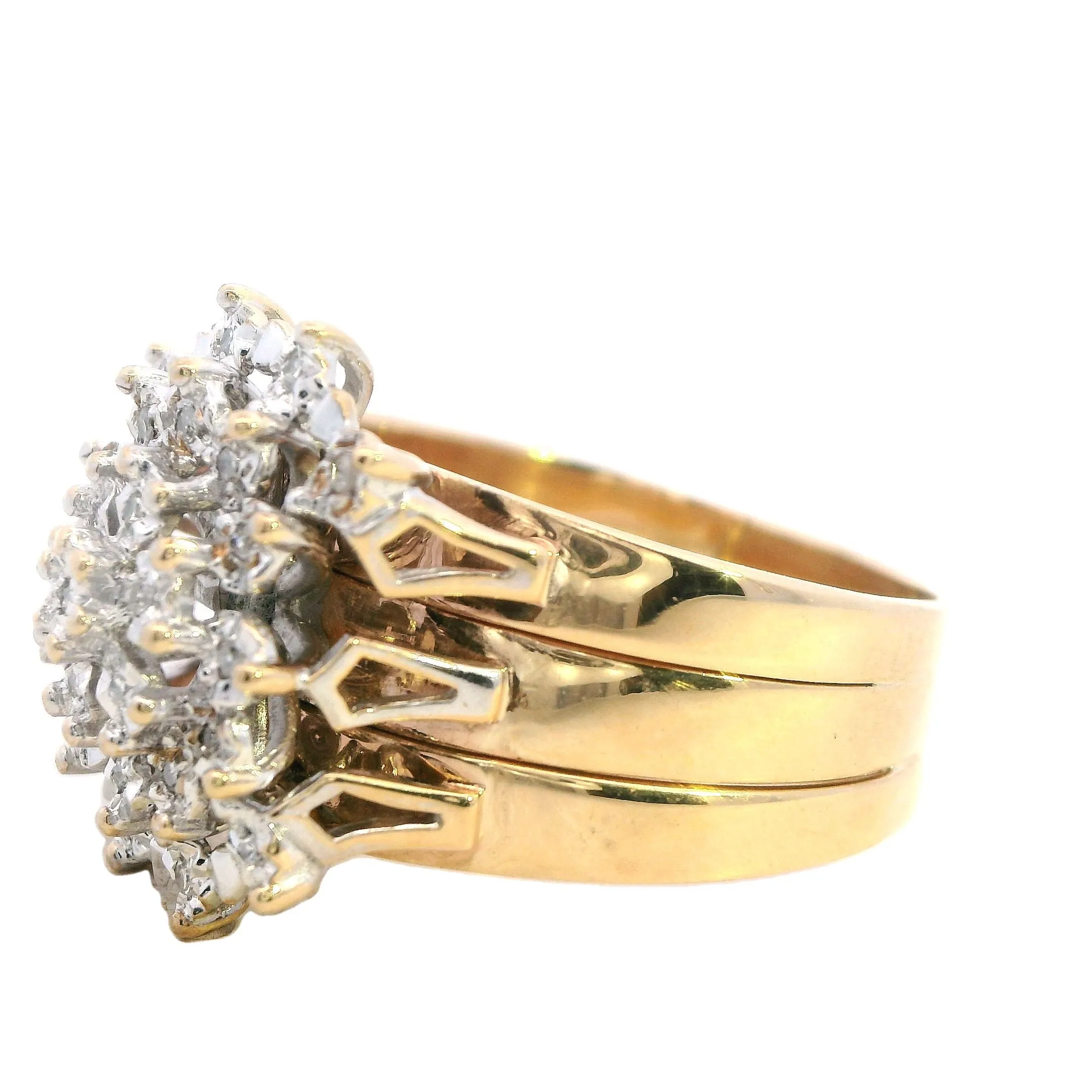 Stunning Yellow & White Gold Diamond Wedding Ring Set - Triple Band Ilusion
