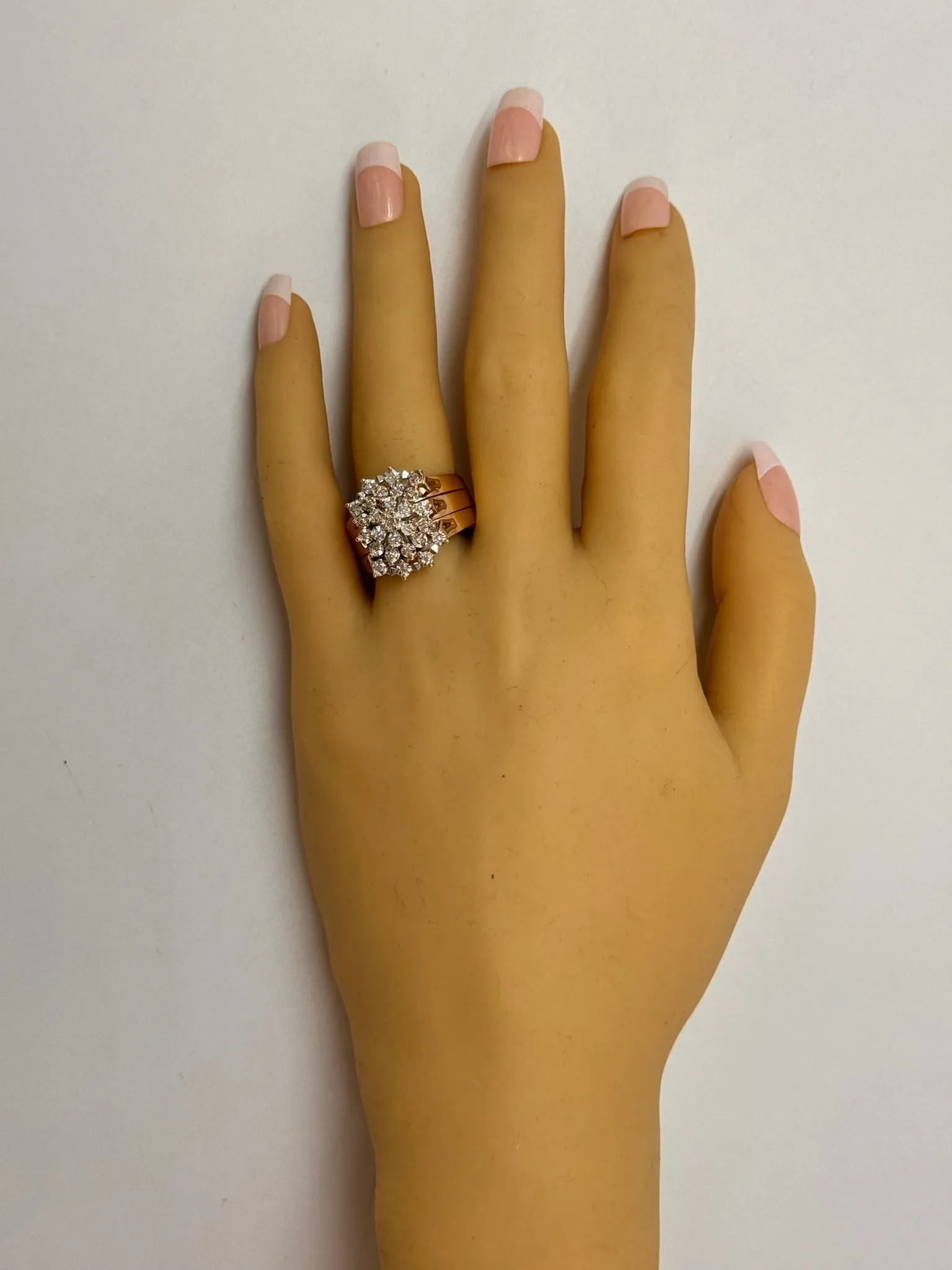Stunning Yellow & White Gold Diamond Wedding Ring Set - Triple Band Ilusion
