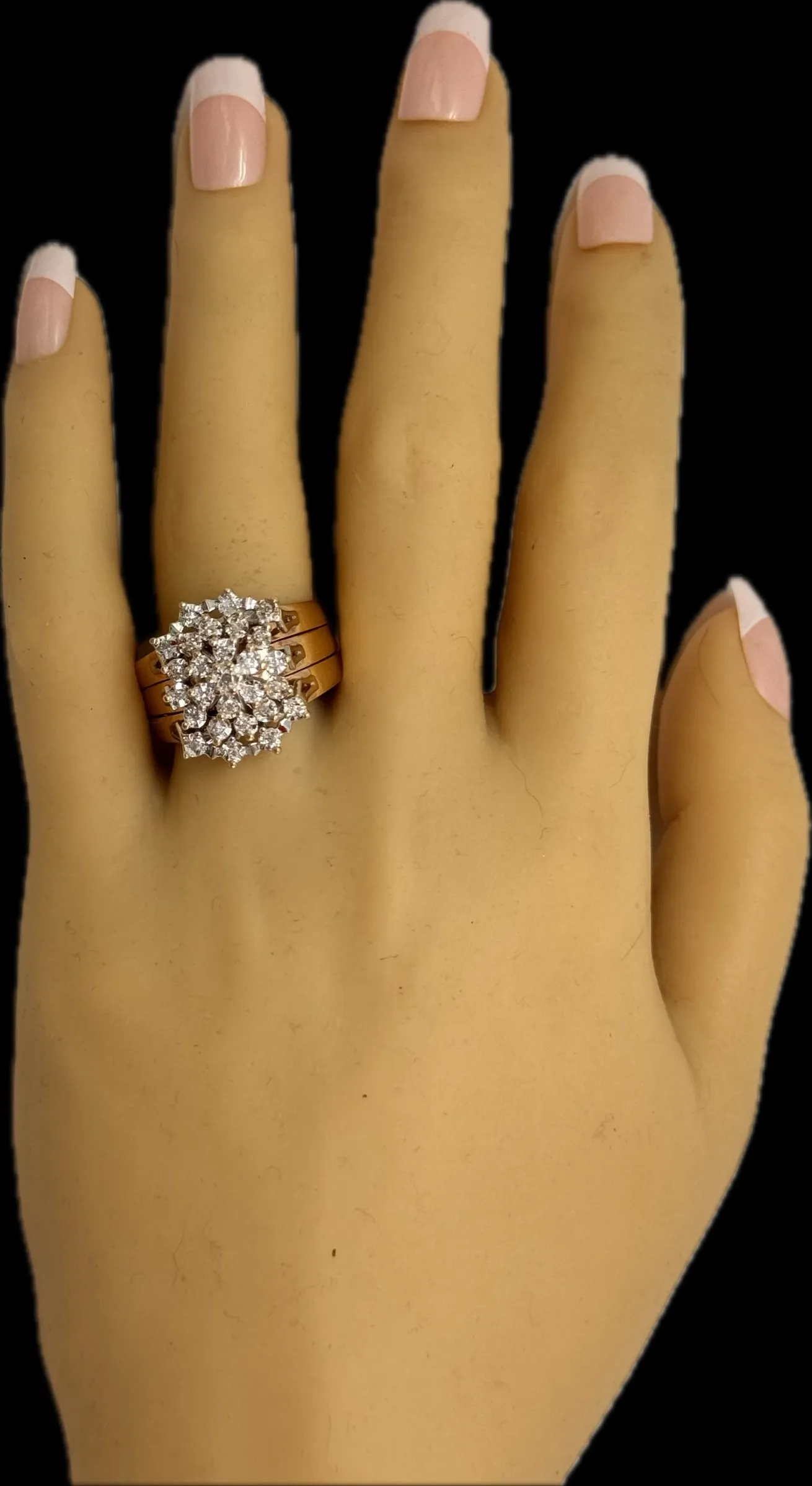 Stunning Yellow & White Gold Diamond Wedding Ring Set - Triple Band Ilusion