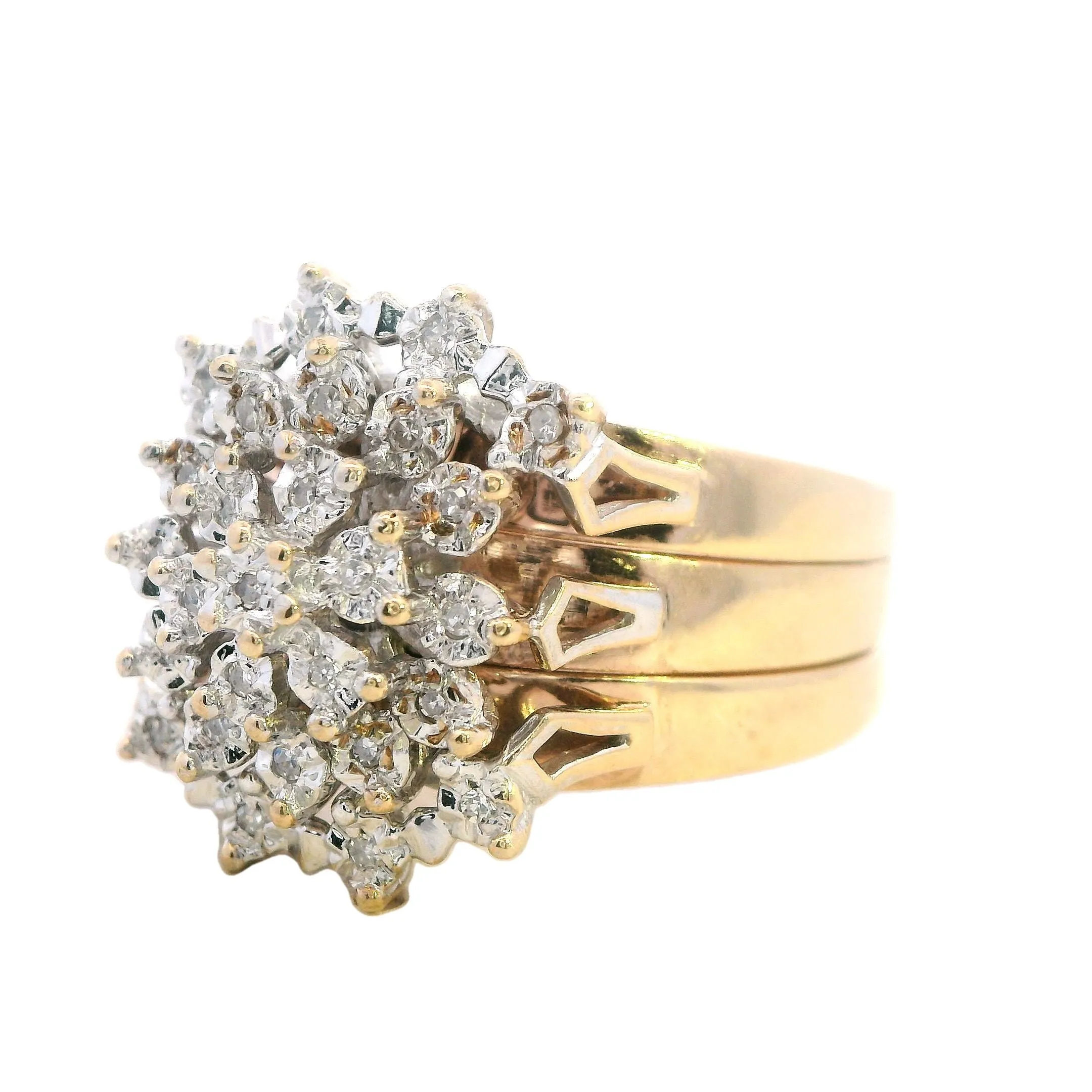 Stunning Yellow & White Gold Diamond Wedding Ring Set - Triple Band Ilusion