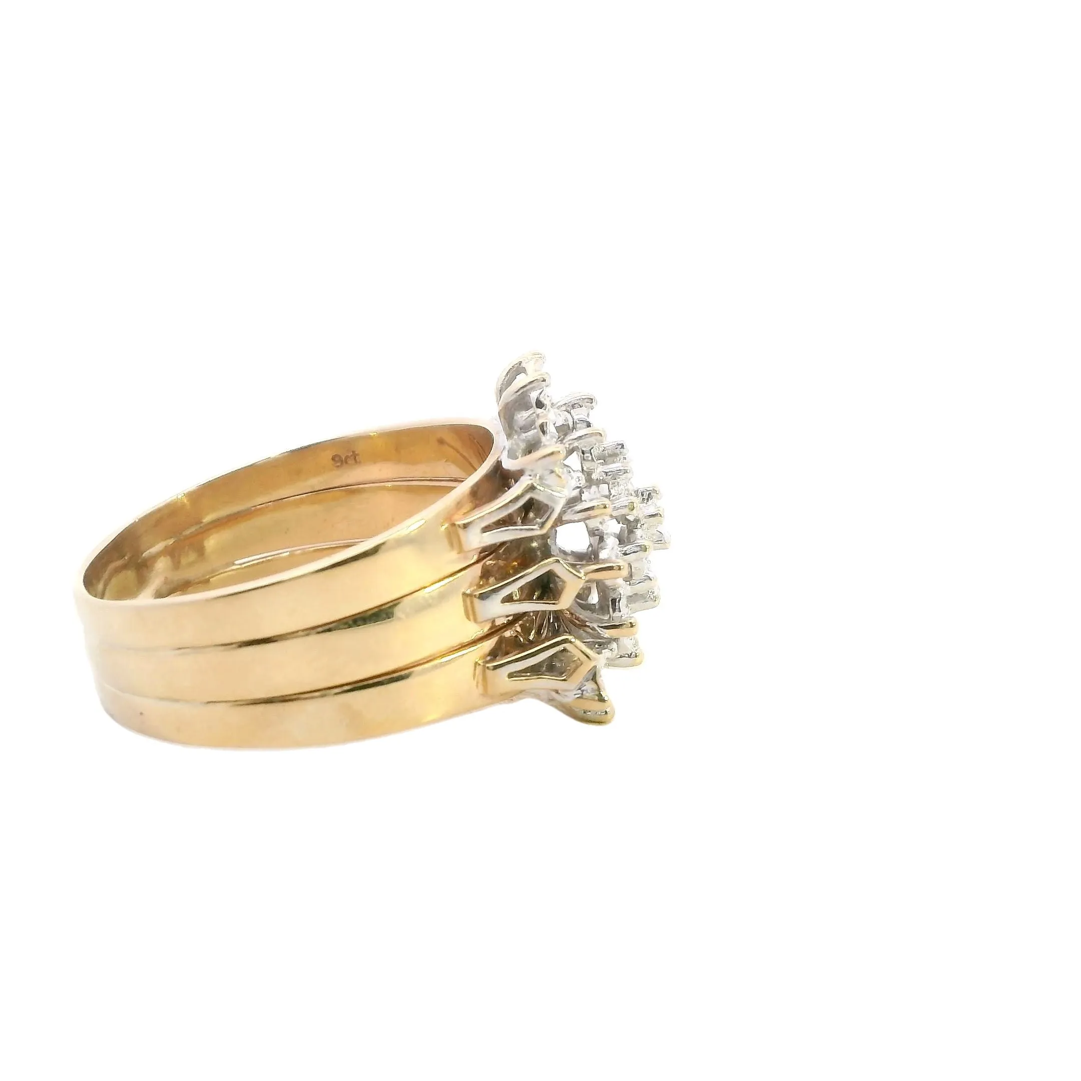 Stunning Yellow & White Gold Diamond Wedding Ring Set - Triple Band Ilusion
