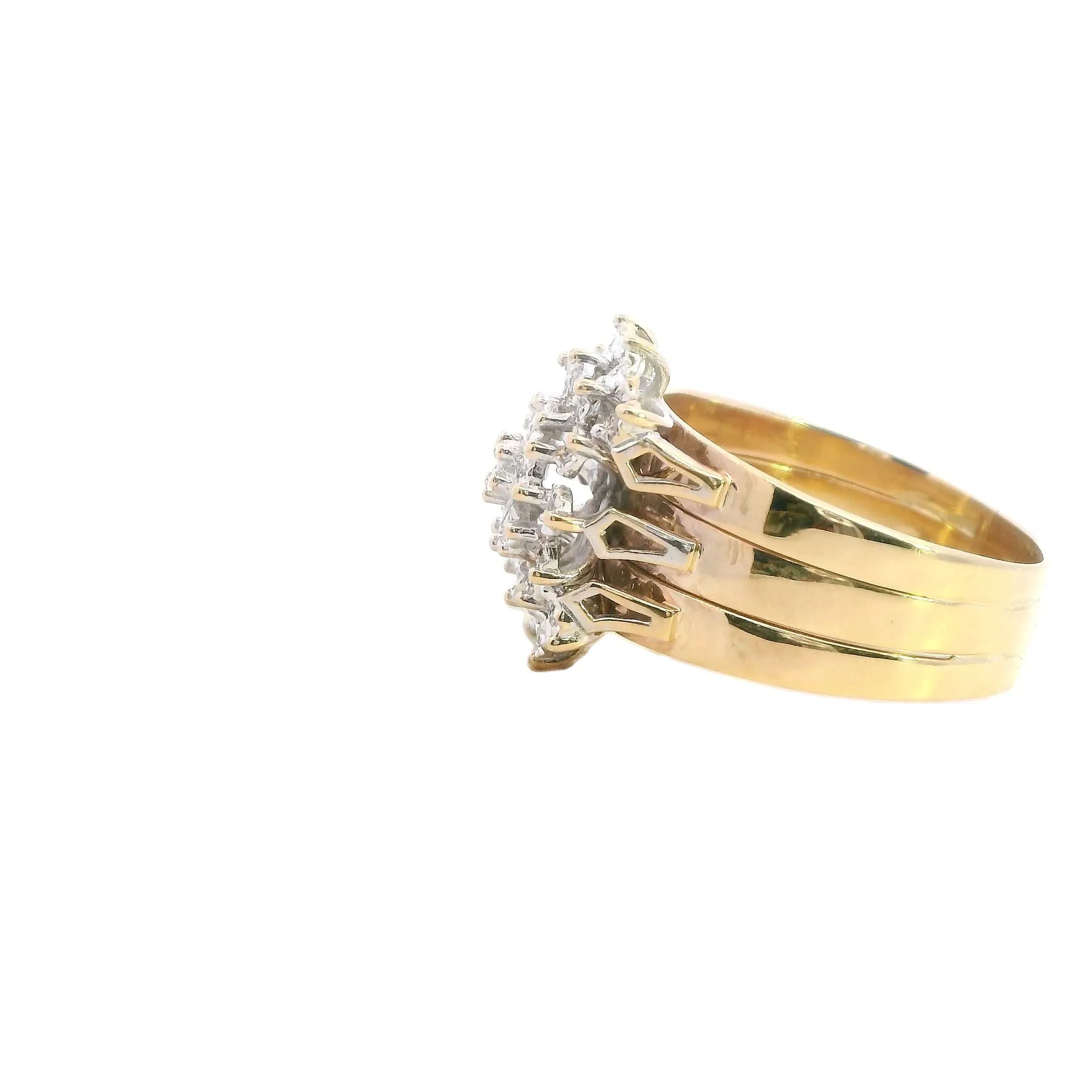 Stunning Yellow & White Gold Diamond Wedding Ring Set - Triple Band Ilusion