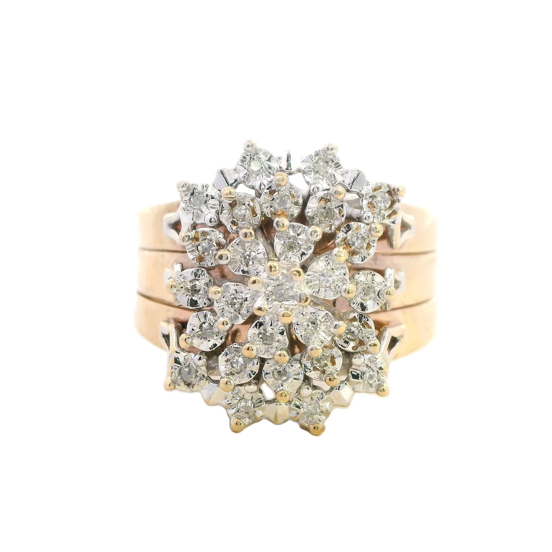 Stunning Yellow & White Gold Diamond Wedding Ring Set - Triple Band Ilusion