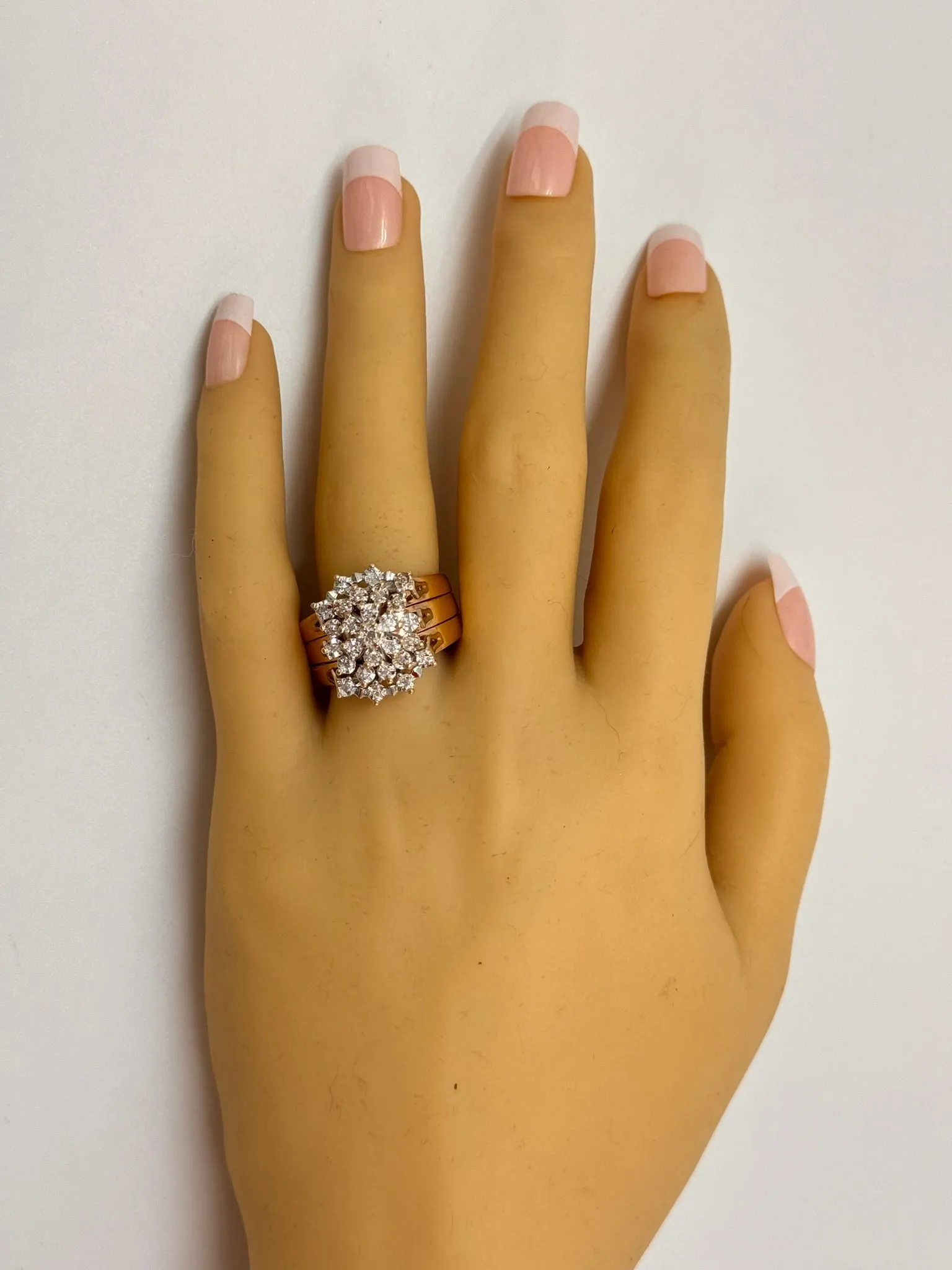 Stunning Yellow & White Gold Diamond Wedding Ring Set - Triple Band Ilusion
