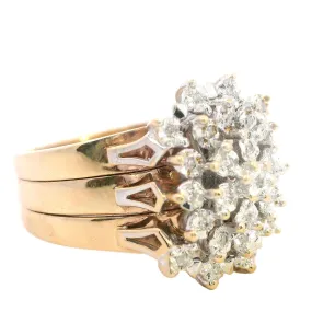 Stunning Yellow & White Gold Diamond Wedding Ring Set - Triple Band Ilusion
