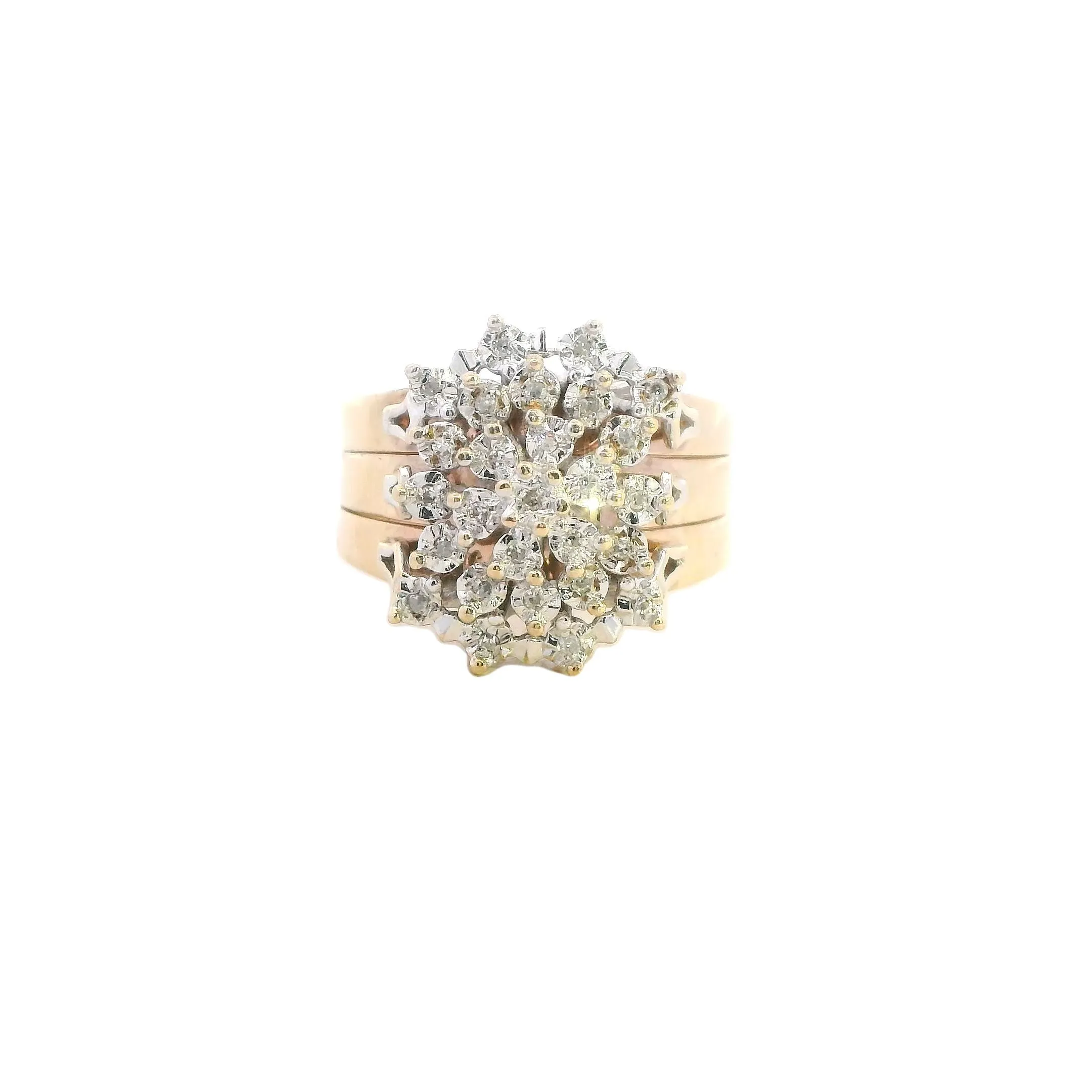 Stunning Yellow & White Gold Diamond Wedding Ring Set - Triple Band Ilusion